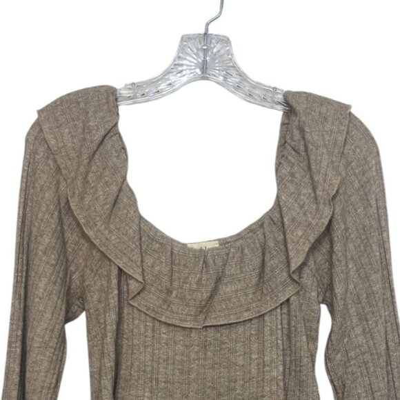 Peach Love California Ruffle Knit Sweater Top Womens Medium Tan New WOT - Picture 3 of 7